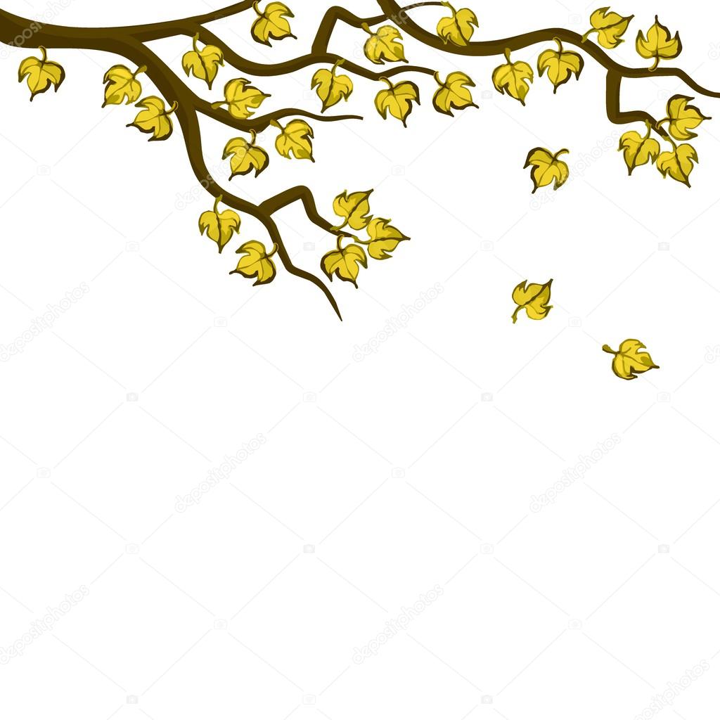 Yellow messy leaves on brown branches autumn season abstract botanical illustration on white background