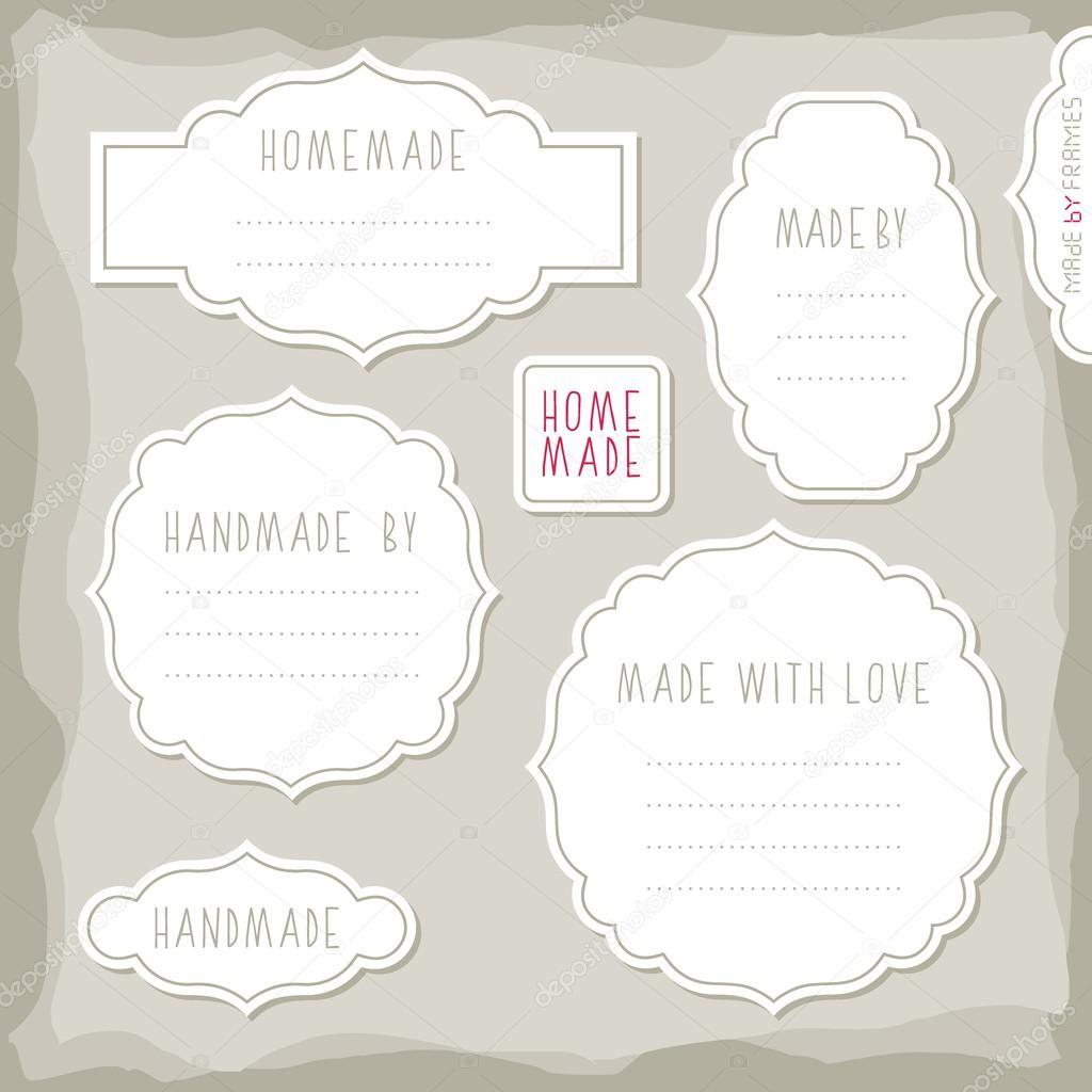 Homemade made with love simple white vintage labels with border and shadow and place for your text vector set