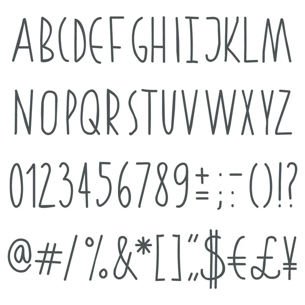 Einfache handgezeichnete graue Buchstaben und Zahlen auf weißem Hintergrund Bildungs-Set — Stockvektor