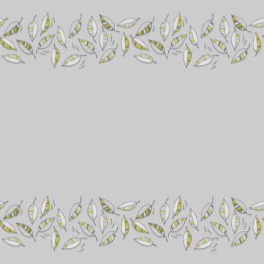 rüzgarlı bir gün soyut botanik yatay kenarlık metni boş yere ışık gri zemin üzerine yeşil gri karışık yaprak