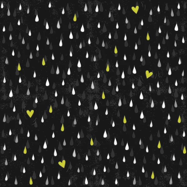 Little hearts lost in the rain romantic lovely seasonal abstract seamless pattern on dark background — Stock Vector