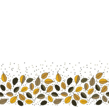 dağınık kahverengi sarı Meşe yaprağı ile küçük beyaz zemin üzerine nokta güzel botanik kesintisiz yatay kenarlık