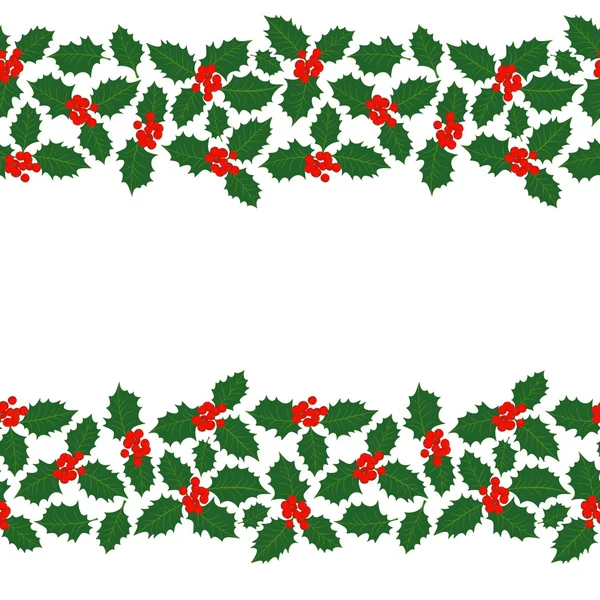 Merry julen stökigt holly blad och bär vintern semester dubbel sömlös vågräta kantlinjen på vit bakgrund — Stock vektor