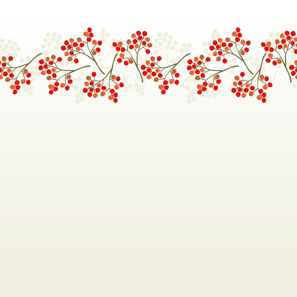 Messy red orange rowan berry mountain ash berries beautiful delicate autumn season seamless top horizontal border on white background