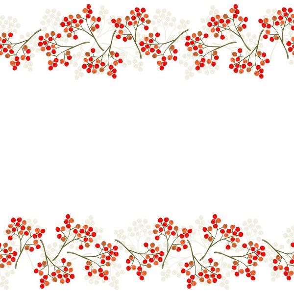 Messy red orange rowan berry mountain ash berries beautiful delicate autumn season seamless double horizontal border on white background
