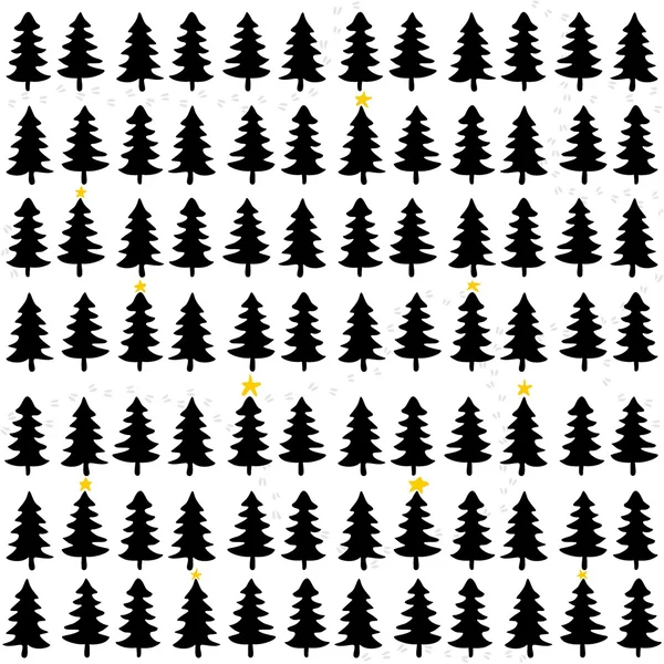Černá bílá žlutá vánoční stromky v forrest zimní svátky bezešvé vzor na bílém pozadí — Stockový vektor
