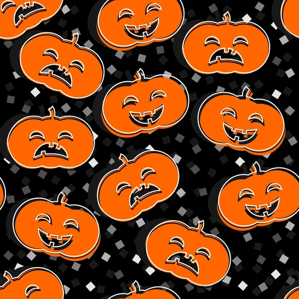 Gelukkig en droevig gesneden pompoenen halloween decoratie elementen op donkere achtergrond naadloze patroon — Stockvector