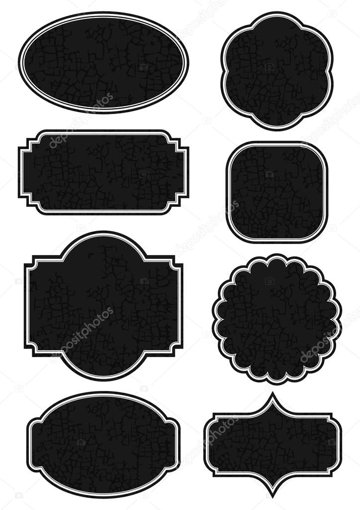 Different shape vintage retro dark crackle label set on white background