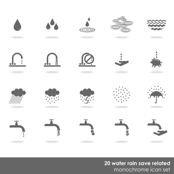 20 gota de agua lluvia húmeda guardar el icono relacionado con el agua establecido sobre fondo blanco — Vector de stock