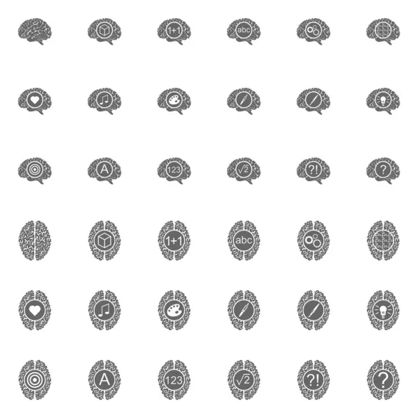 Beyaz arka plan üzerinde beyin fonksiyonu faaliyetleri sağlık tıbbi gri Icon set — Stok Vektör