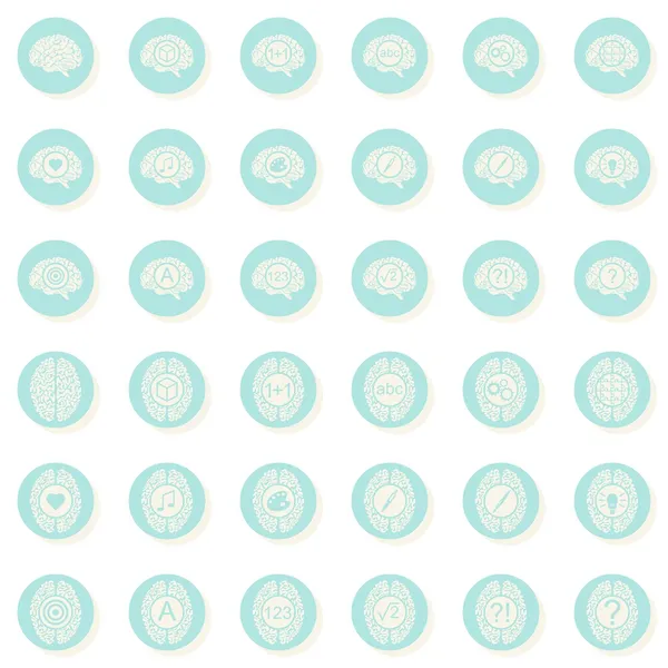 Brain function activities healthcare medical turquoise gray round button set on white background — Stock Vector