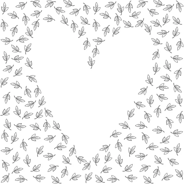 Pouco cinza folhas monocromático gráfico amor sentimentos casamento convite cartão romântico delicado fundo no branco — Vetor de Stock