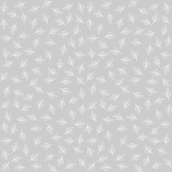 Delikat liten vit lämnar på grå bakgrund botaniska romantiska seamless mönster — Stock vektor