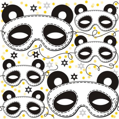 ayı Panda maske hayvan partisi gizlemek ile parlayan altın yıldız tatil Dikişsiz desen beyaz zemin üzerine