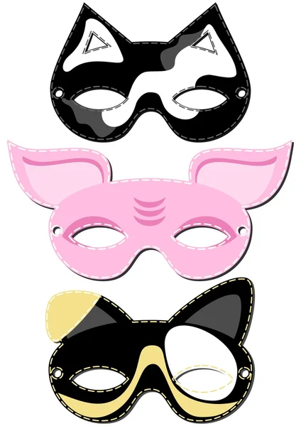 Dog cat pig mask animal party disguise set on white background — Stock Vector