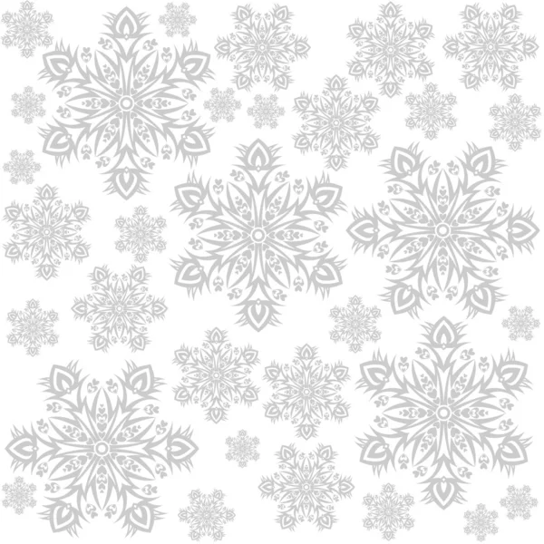 Delicate messy snowflakes with little hearts winter holidays monochrome seamless pattern gray elements on white background — Stock Vector