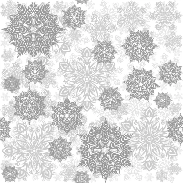 Delicado desordenado copos de nieve vacaciones de invierno patrón sin costuras diferentes elementos grises sobre fondo blanco — Archivo Imágenes Vectoriales