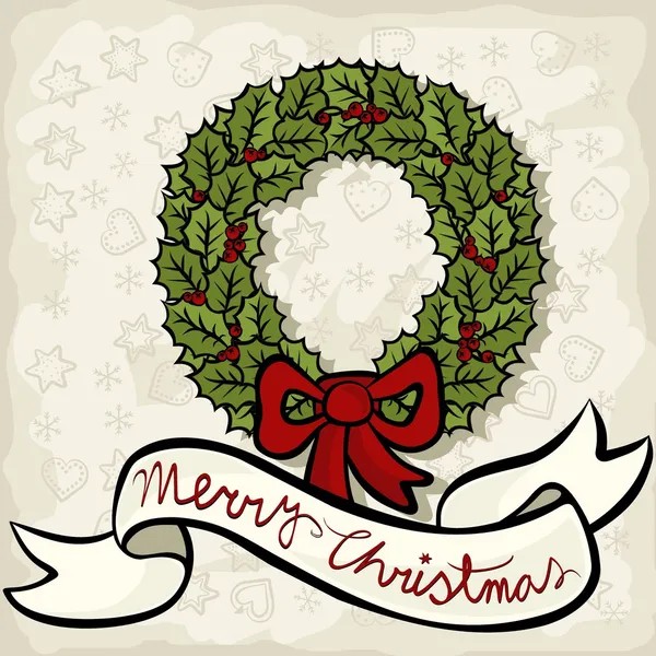 Krásná holly věnec listy s přáním na světlé pozadí barevné Vánoce Nový rok zimní svátky dekorativní obrázek karty středobodem — Stockový vektor