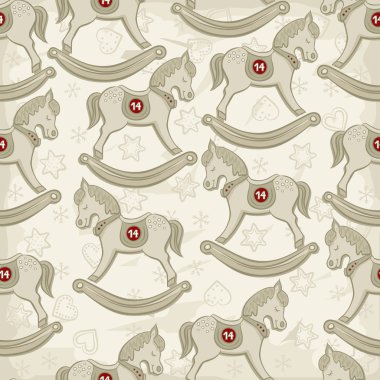 küçük güzel sallanan at vintage oyuncak Çince Zodyak işareti hafif desenli arka plan üzerinde Noel zaman kış tatil seamless modeli