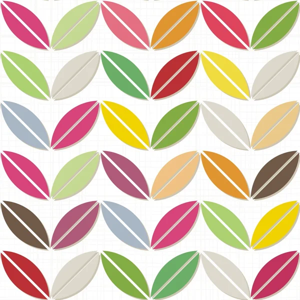 Little colorful leaves in rows geometric seamless pattern on white background — Stock Vector