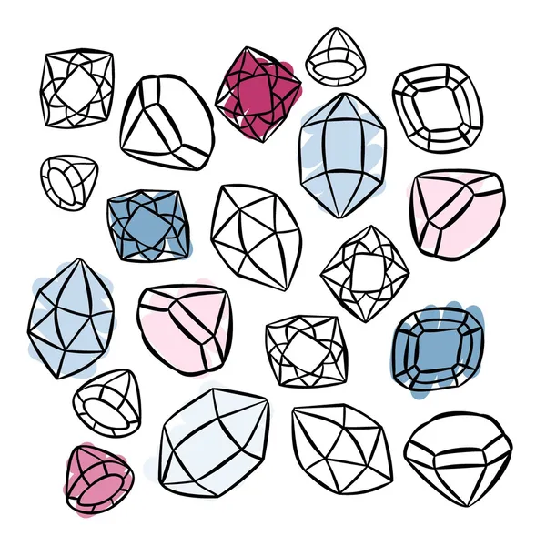 Coloridos hermosos cristales brillantes diamantes piedras preciosas belleza moda ilustración elementos aislados sobre fondo blanco — Vector de stock