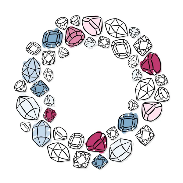 Couronne en forme coloré beau brillant cristaux diamants pierres précieuses beauté mode illustration éléments isolés sur fond blanc — Image vectorielle