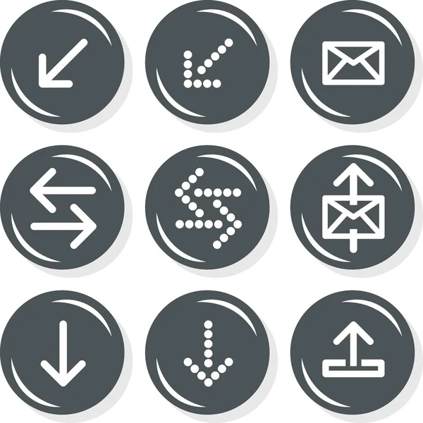 Arrows mail mailbox internet database web connection gray monochrome round button set isolated on white background — Stock Vector