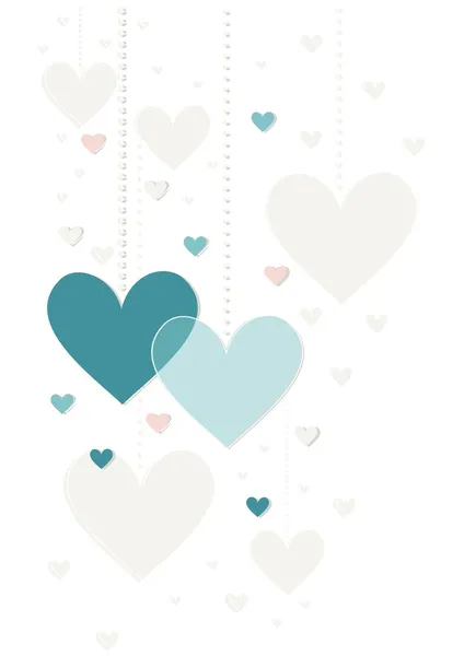 Beautiful gray blue pink hanging hearts valentines day romantic delicate colorful invitation wedding date card centerpiece isolated on white background — Stock Vector