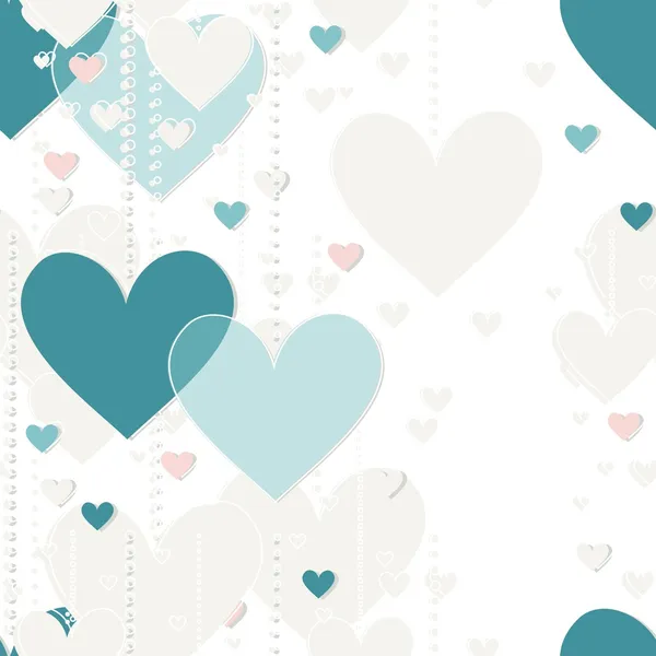 Beautiful gray blue pink hanging hearts valentines day romantic delicate colorful wedding date engagement marriage seamless pattern on white background — Stock Vector