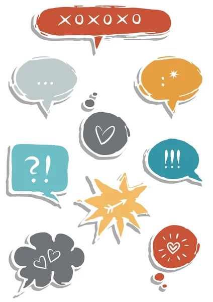 Colorful hand drawn speech bubbles with signs isolated on white background love communication set — Stock Vector