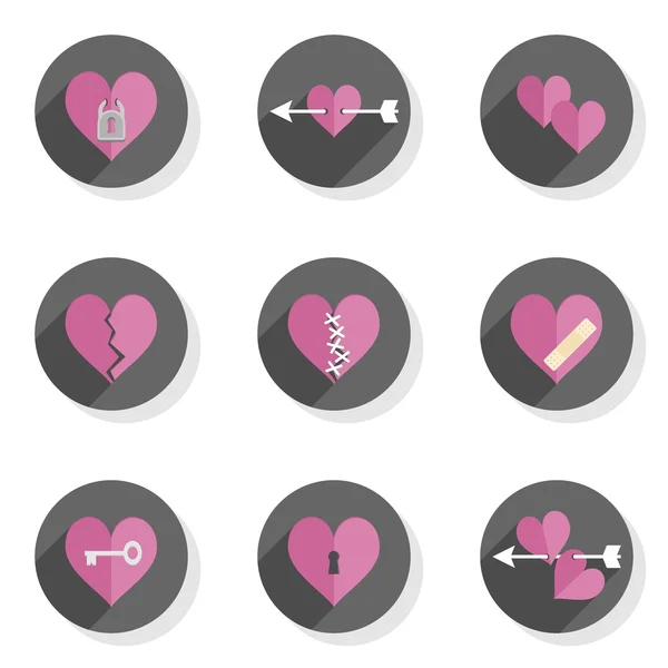 Love feelings heart Valentine's Day celebration round gray flat modern icon set isolated on white background — Stock Vector