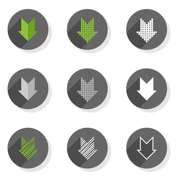 Different colorful down direction arrow set round gray flat modern icon set isolated on white background — Stock Vector