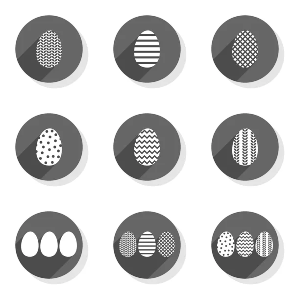 Flat modern monochrome patterned eggs Easter spring seasonal icon set isolated on white background — Stock Vector