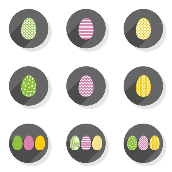 Platte moderne kleurrijke patroon eieren Pasen-Lente seizoensgebonden geïsoleerd op witte achtergrond pictogrammenset — Stockvector