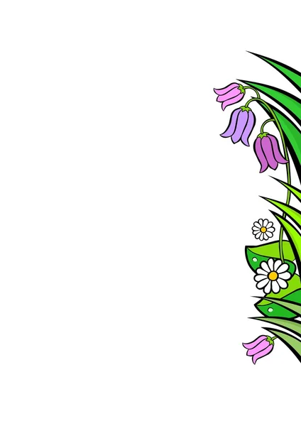 Printemps fleurs prairie sauvage côté droit frontière papeterie de mariage carte invitation arrière-plan avec blanc place vide pour votre texte — Image vectorielle