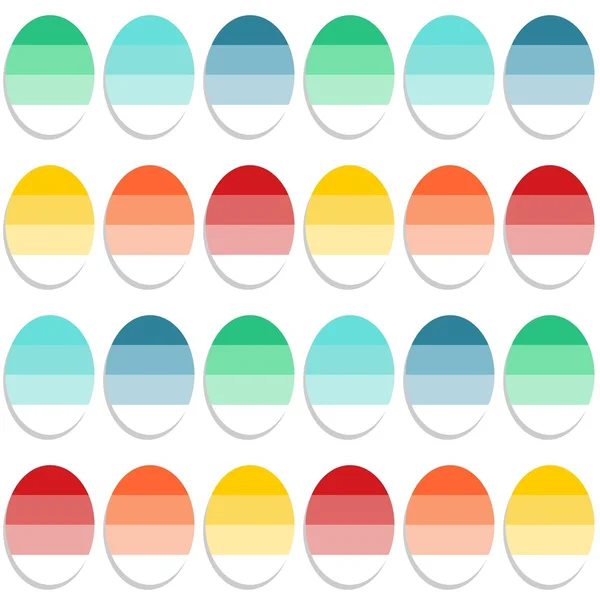 Oeufs colorés plats printemps Pâques sur fond blanc vacances saisonnières motif sans couture — Image vectorielle