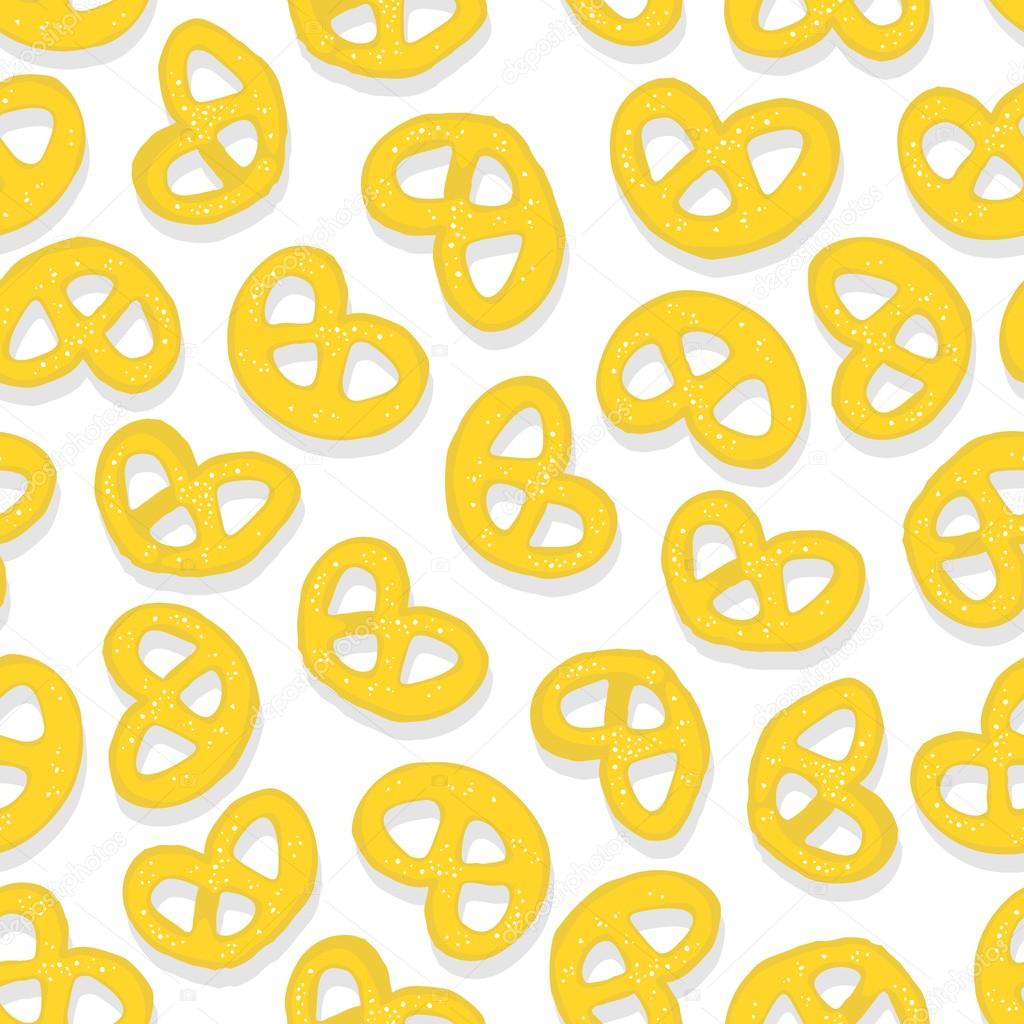 Salty pretzels traditional german bakery on white background food related messy seamless pattern