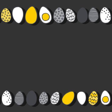 satırlar sarı gri easter illüstrasyon bahar tatil Dikişsiz çift yatay kenarlık koyu arka plan üzerinde yumurta boyalı el