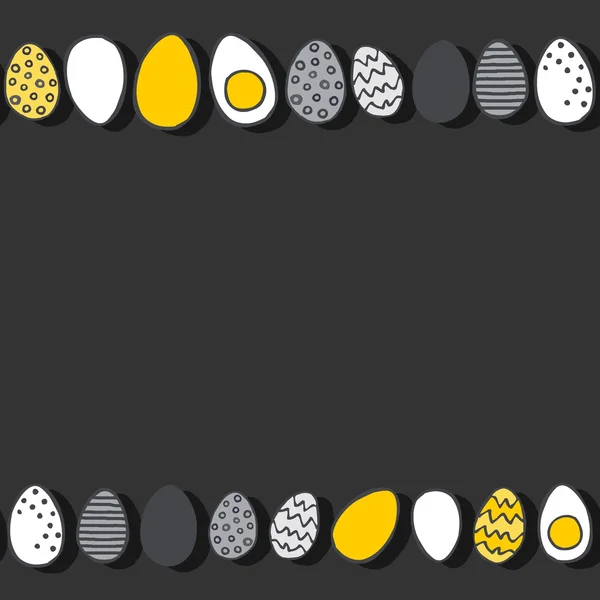 Handbemalte Eier in Reihen gelb grau Ostern Illustration Frühling Urlaub nahtlose doppelte horizontale Grenze auf dunklem Hintergrund — Stockvektor