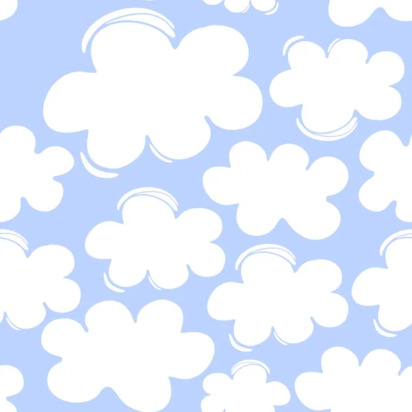 Messy delicate white clouds on beautiful sky nature seasonal seamless pattern on blue — Stock Vector