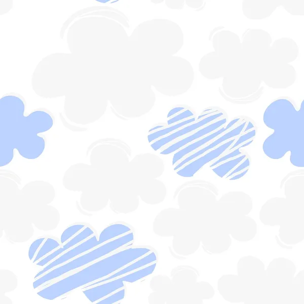 Nuages gris et bleus délicats désordonnés sur beau ciel nature motif saisonnier sans couture sur blanc — Image vectorielle