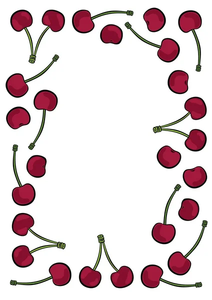 Deliziosa cornice di ciliegia matura isolata su sfondo bianco illustrazione colorata — Vettoriale Stock