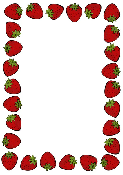 Délicieux cadre de fruits fraises mûres isolé sur fond blanc illustration colorée — Image vectorielle