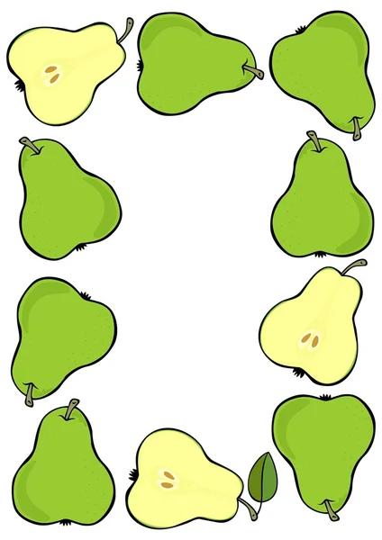 Delicious ripe green pears fruit frame isolated on white background colorful illustration — Stock Vector