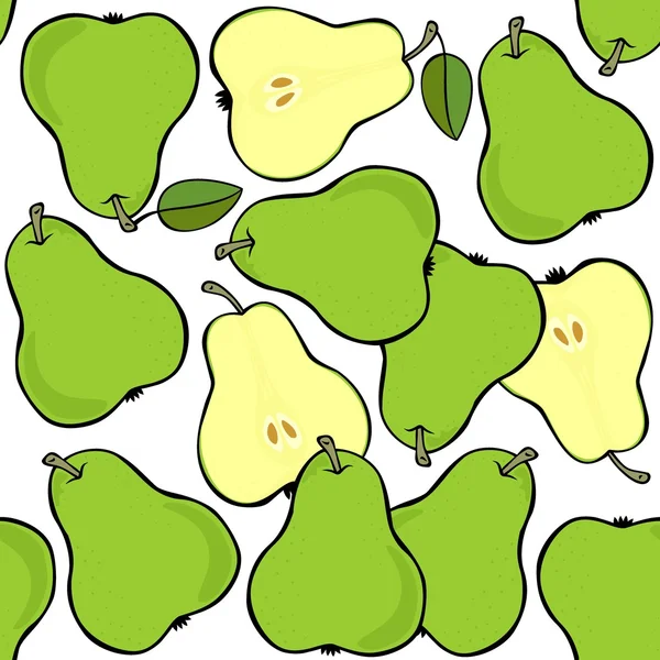 白い背景のカラフルなフルーツのシームレスなパターンで分離されたおいしい熟した緑梨 — ストックベクタ