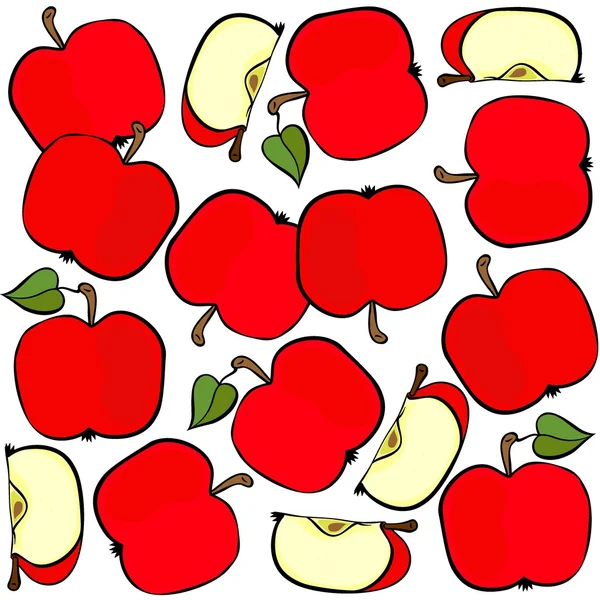 Delicious ripe red apples isolated on white background colorful fruit seamless pattern — Stock Vector