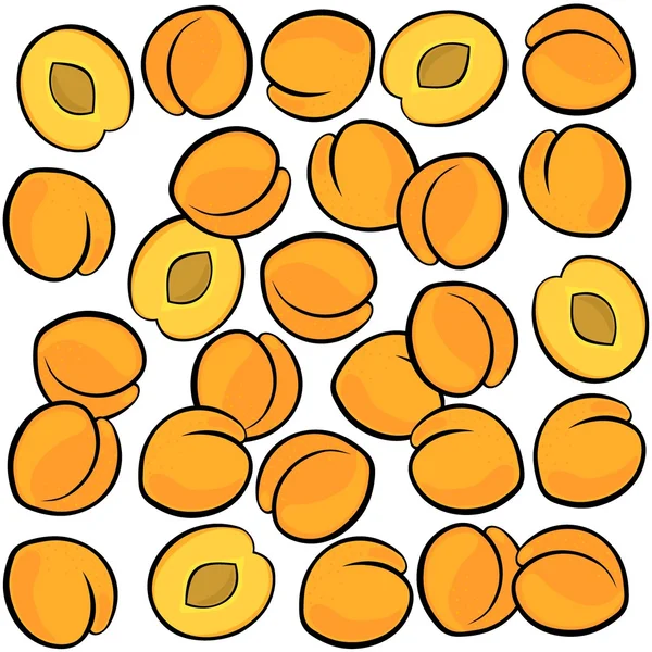 Delicious ripe apricots isolated on white background colorful fruit seamless pattern — Stock Vector