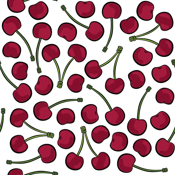 Délicieuses cerises mûres isolées sur fond blanc motif sans couture de fruits colorés — Image vectorielle