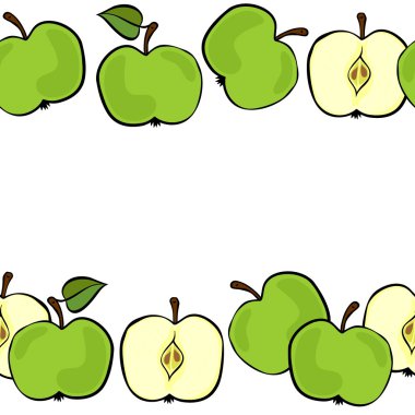 beyaz zemin renkli meyve Dikişsiz çift yatay kenarlık üzerinde izole lezzetli olgun yeşil elma