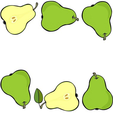 beyaz zemin renkli meyve Dikişsiz çift yatay kenarlık üzerinde izole lezzetli olgun yeşil armut